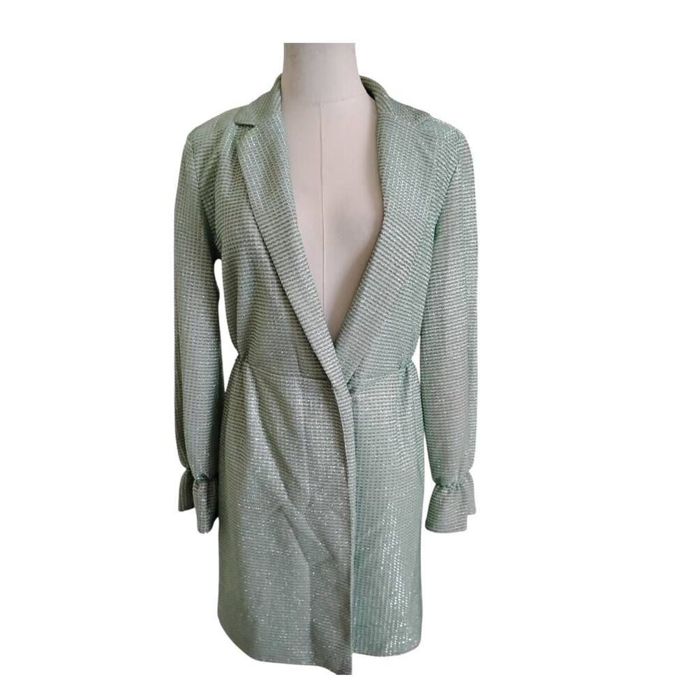 Nasty Gal Mint Green Metallic Glitterโ Trench Coat Size Medium